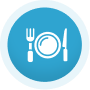 Plate, fork, and knife icon